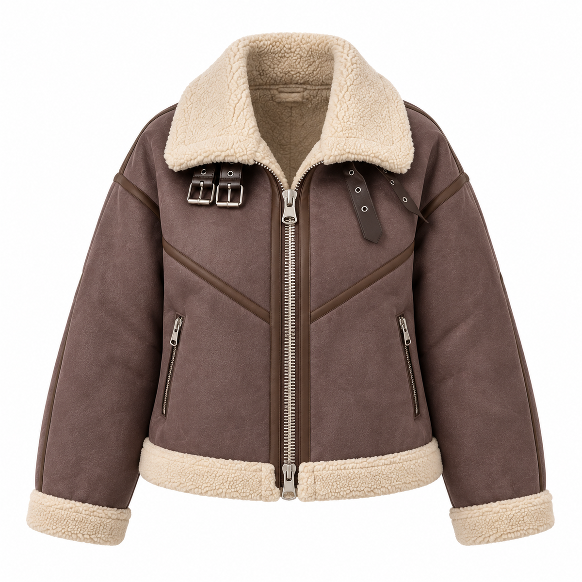 Suede-Effect Aviator Jacket in Brown, product view