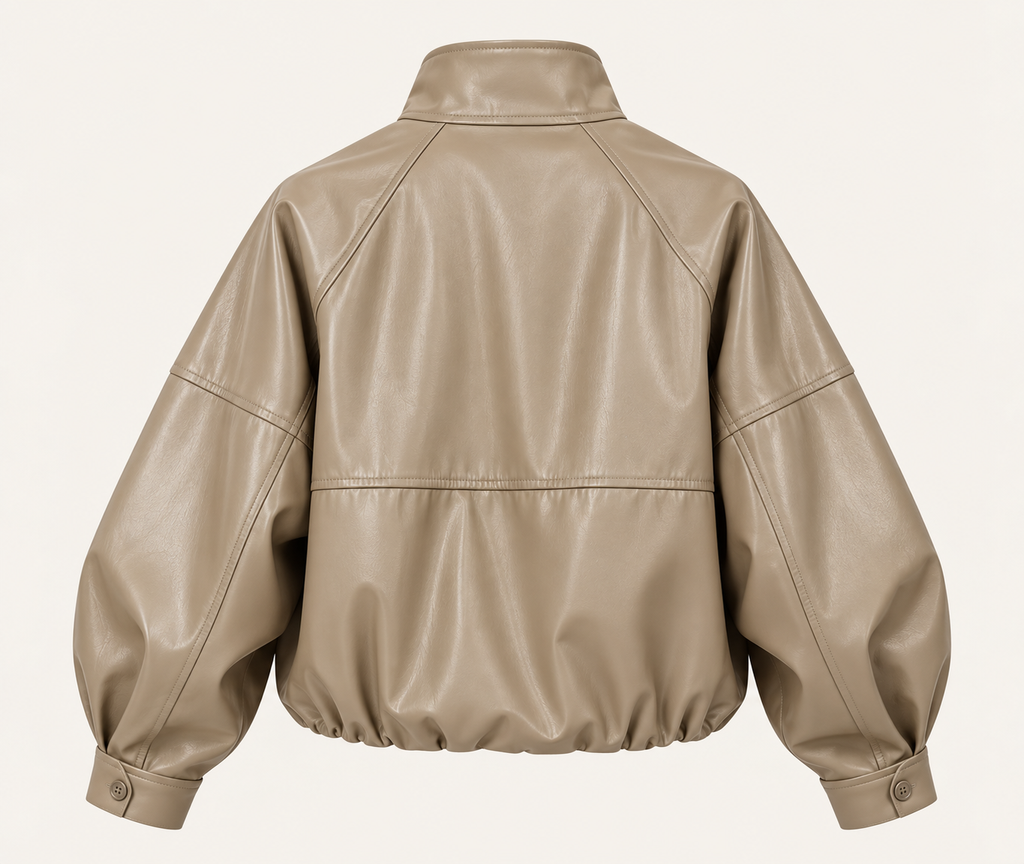 Faux Leather Utility Jacket in Beige, product back view