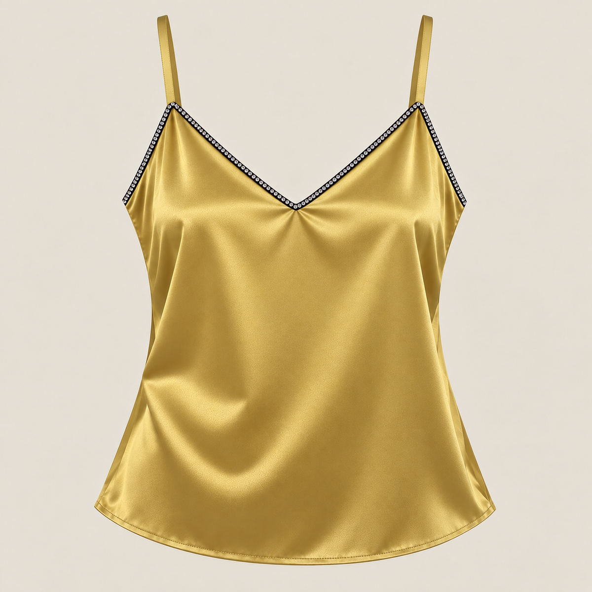 Rhinestone Trim Satin Cami Top in Mustard, product view