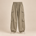 Toggle-Hem Wide-Leg Cargo Pants in Khaki, product view