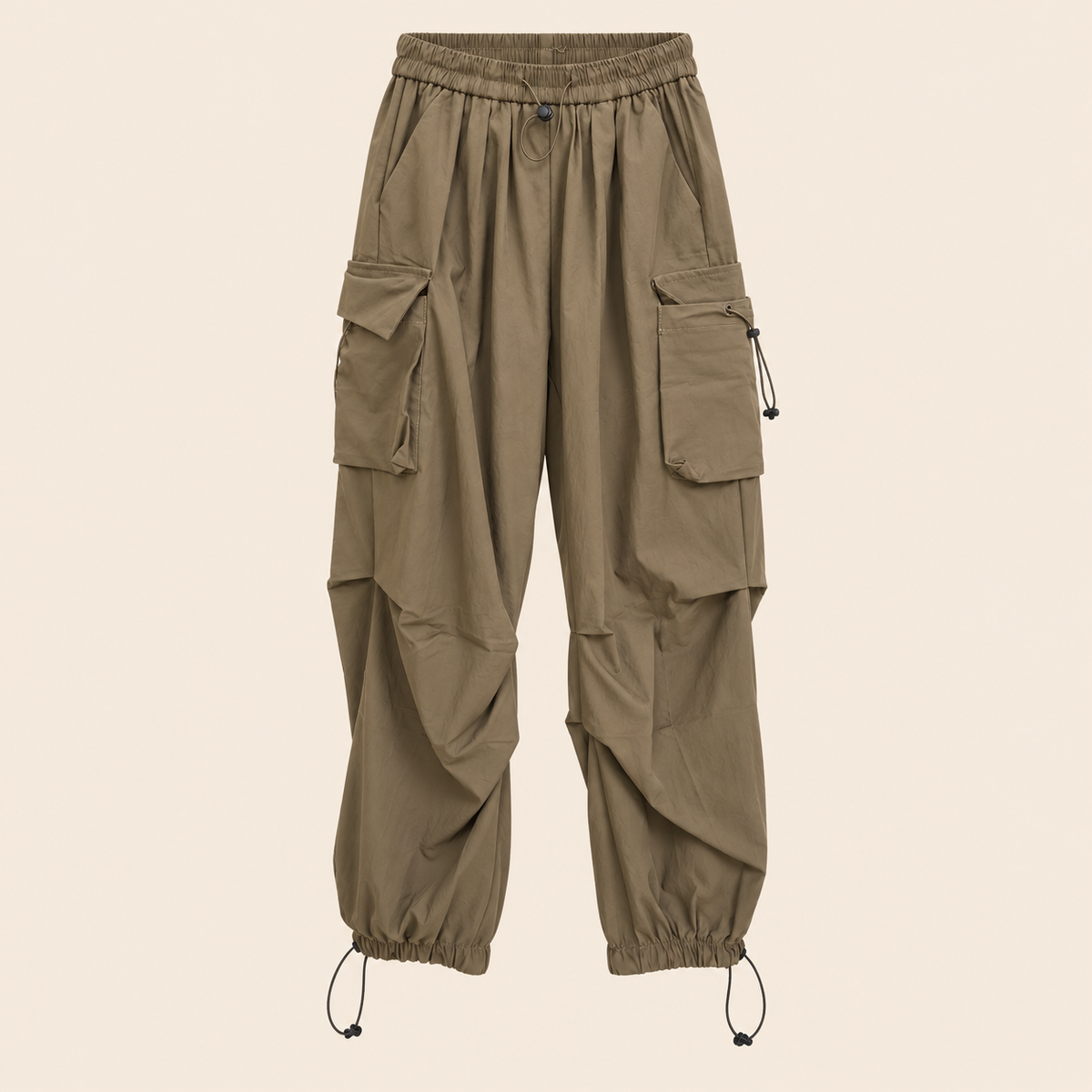 Ruched-Knee Utility Cargo Pants in Brown, product view