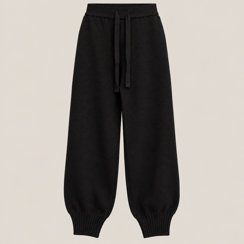 Knit Drawstring Joggers in Black, product view