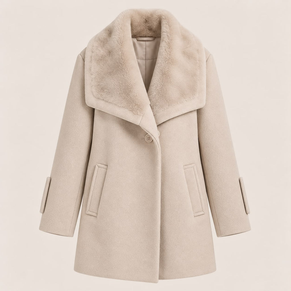 Faux Fur Collar Coat in Beige, product view
