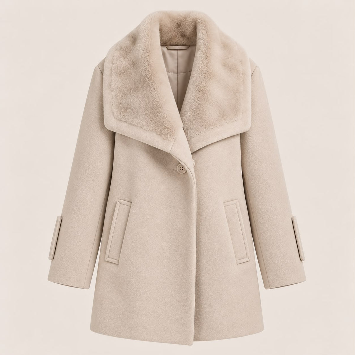 Faux Fur Collar Coat in Beige, product view
