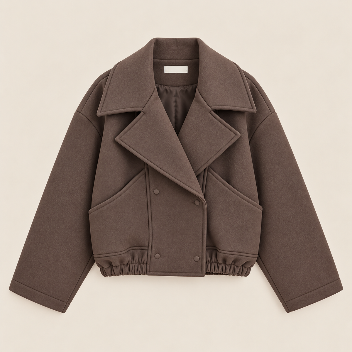 Cropped Double-Breasted Jacket With Wide Lapels in Taupe, product view