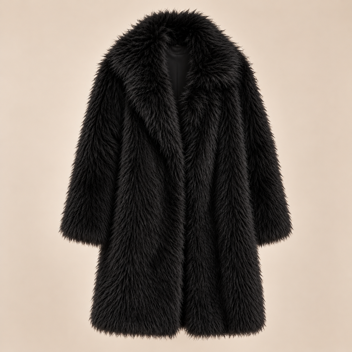 Shaggy Faux Fur Coat in Black, product front view