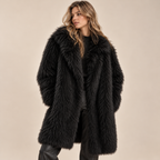 Shaggy Faux Fur Coat in Black, model front view