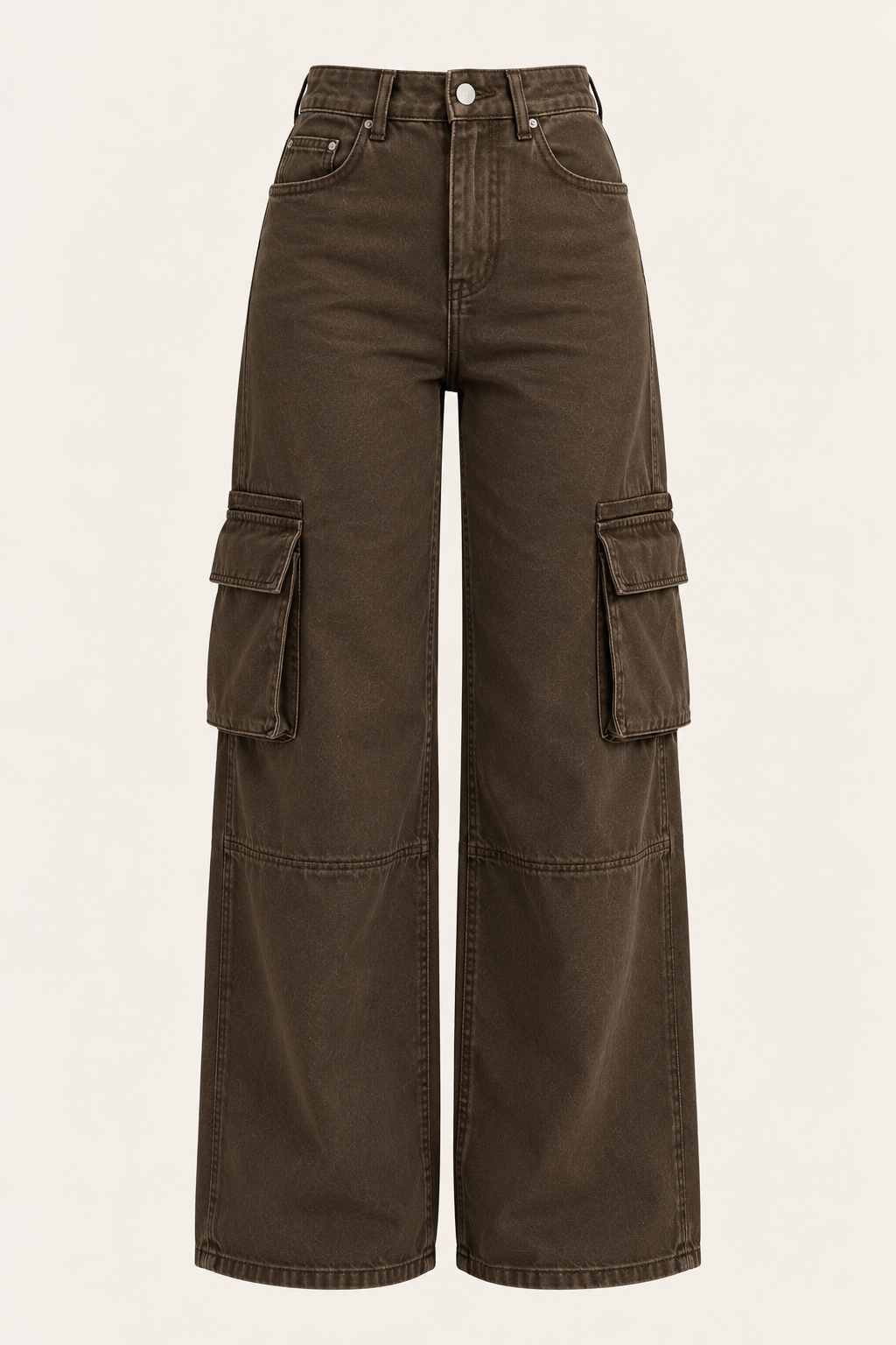 Wide-Leg Cargo Jeans in Brown, product view