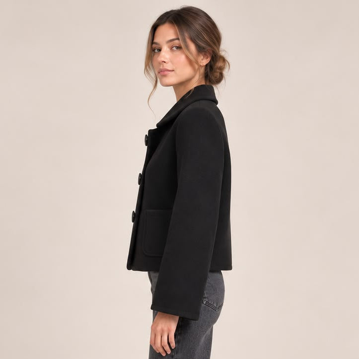 Cropped Round Collar Jacket in Black, side view