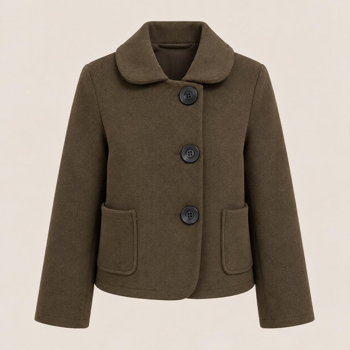 Cropped Round Collar Jacket in Olive Brown, product view