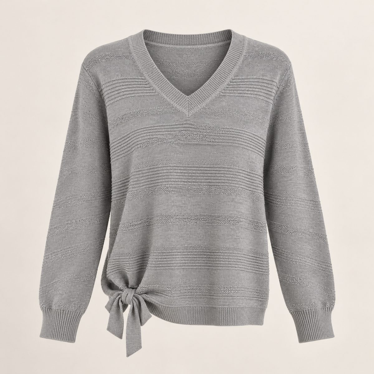 Side-Tie Textured V-Neck Sweater in Grey, product view
