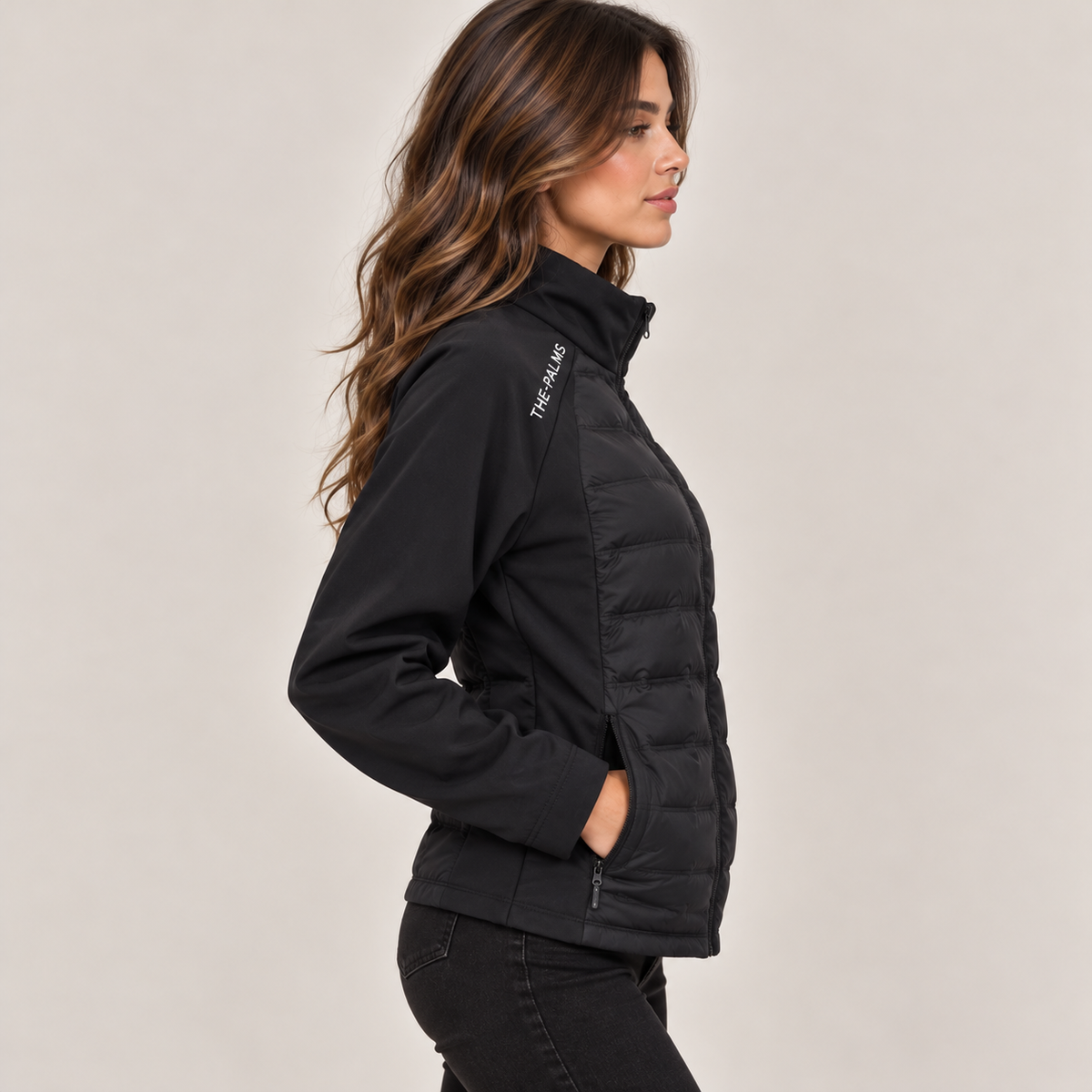Windproof Quilted Jacket in Black, side view