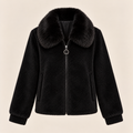 Teddy Jacket With Faux Fur Collar in Black, product view