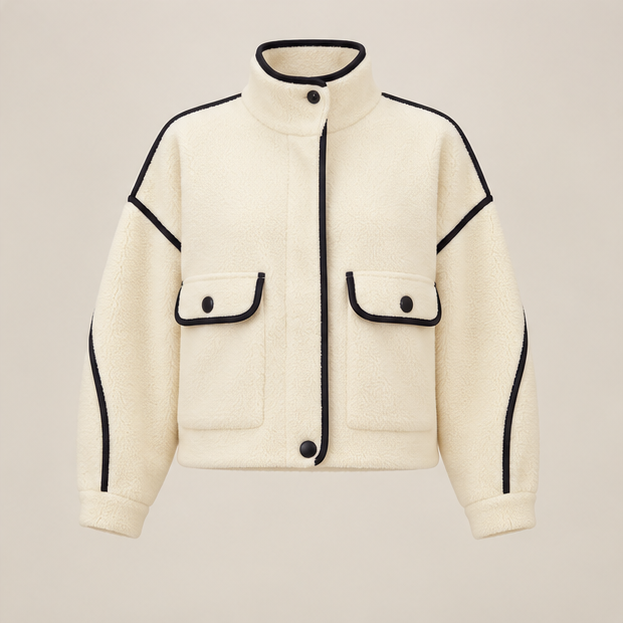 Cropped Piping Detail Jacket in White, product view