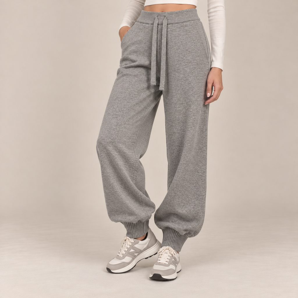 Knit Drawstring Joggers in Grey, front view