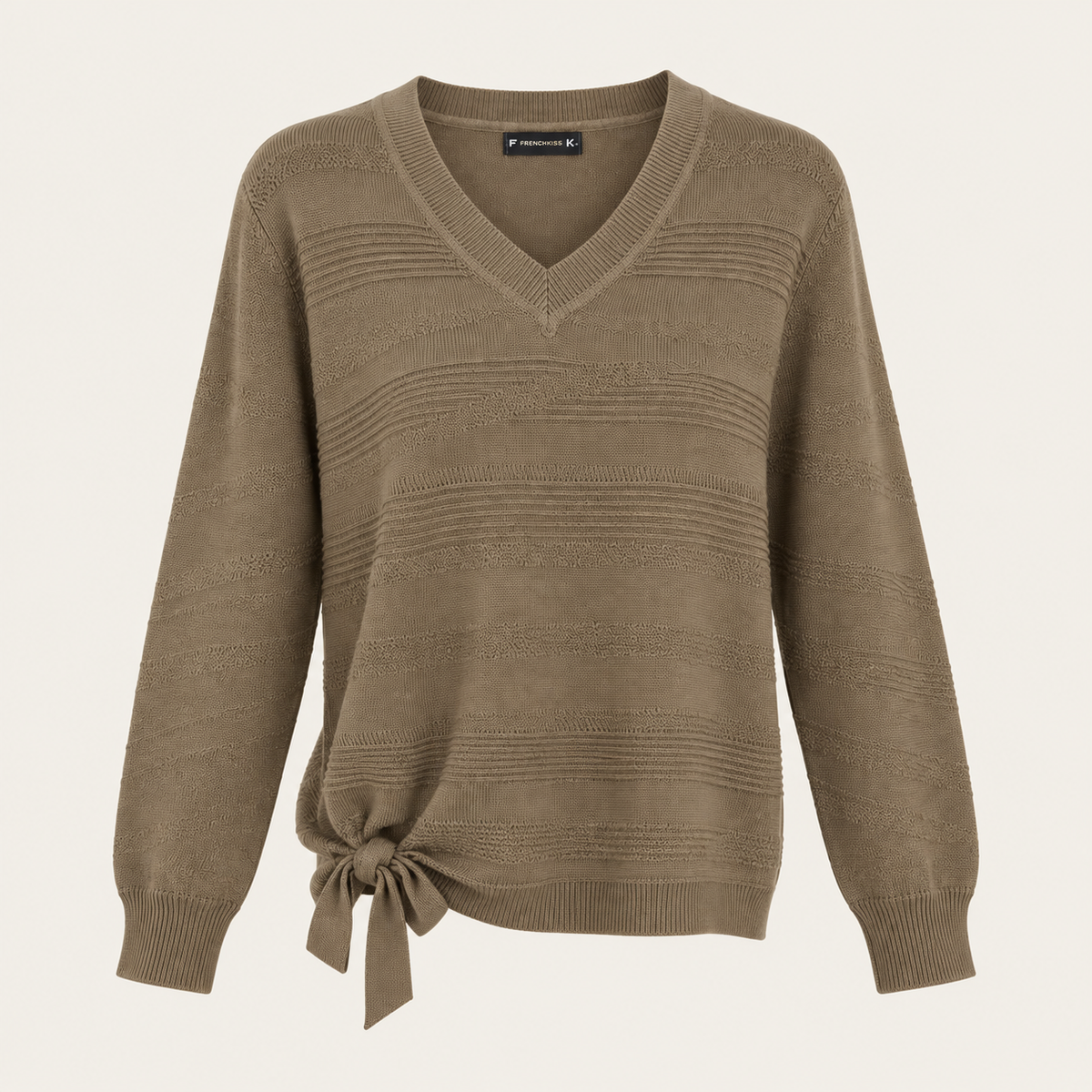 Side-Tie Textured V-Neck Sweater in Olive, product view