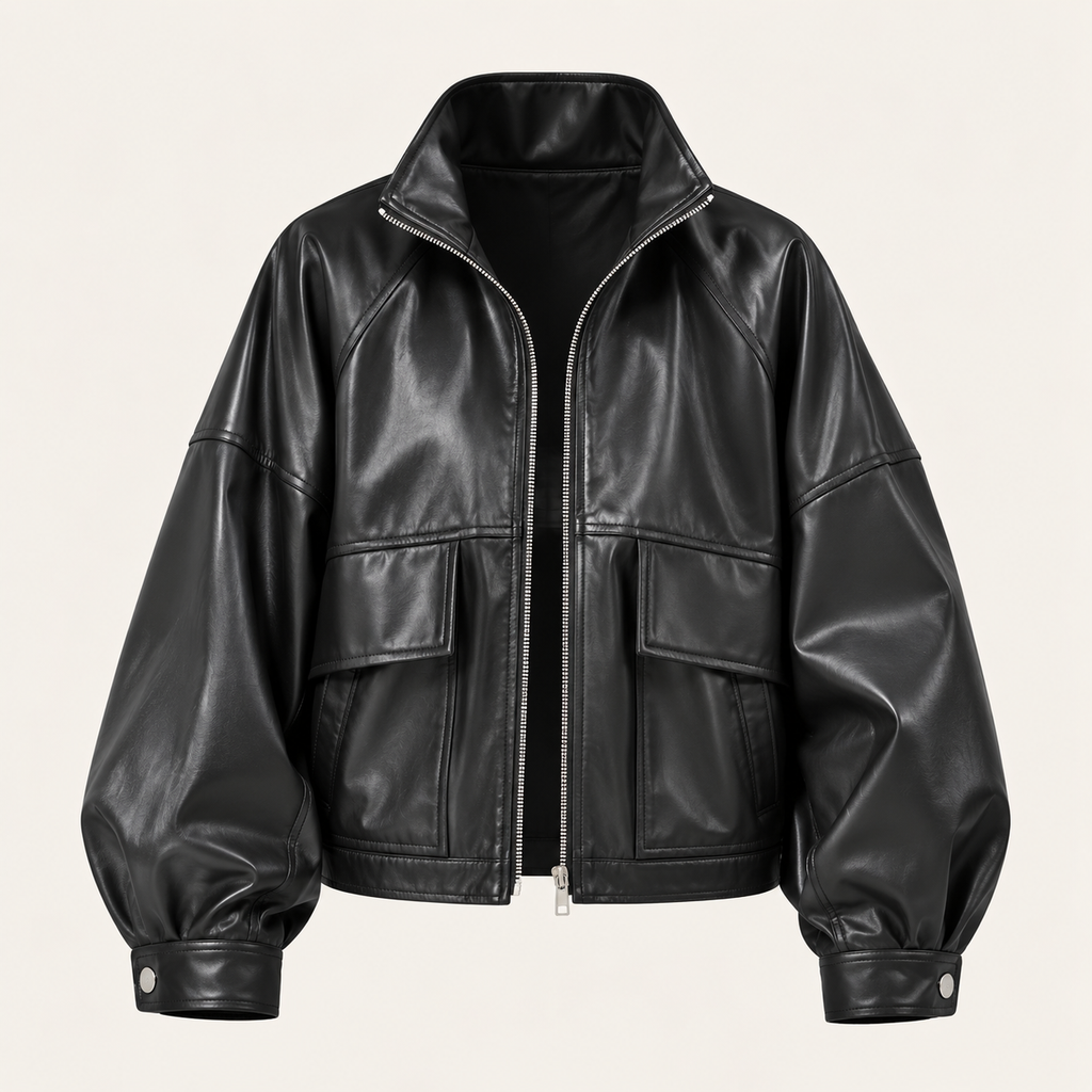 Faux Leather Utility Jacket in Black, product view