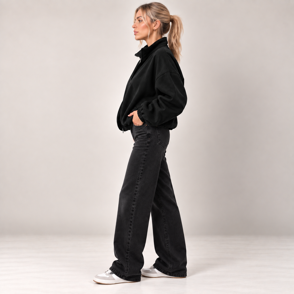 Oversized Bomber Jacket in Black, alternate side view