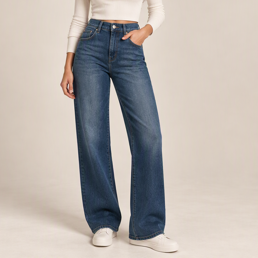 Flap Pocket Wide-Leg Jeans, front view