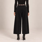 Velvet-Touch Wide-Leg Pants With Scarf Belt in Black, back view