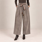 Velvet-Touch Wide-Leg Pants With Scarf Belt in Taupe, front view