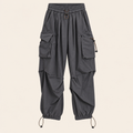 Ruched-Knee Utility Cargo Pants in Grey, product view