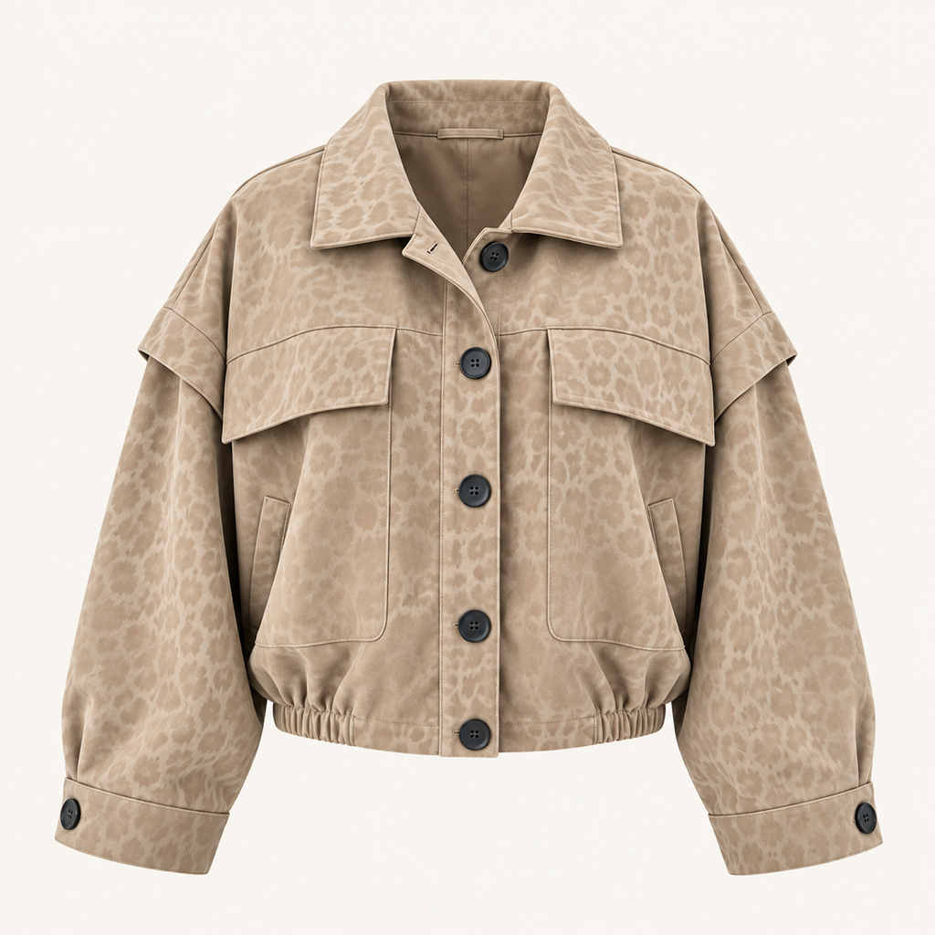 Cropped Tonal Leopard Jacket in Beige, product view
