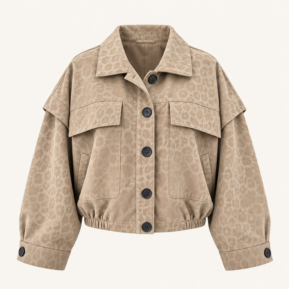 Cropped Tonal Leopard Jacket in Beige, product view
