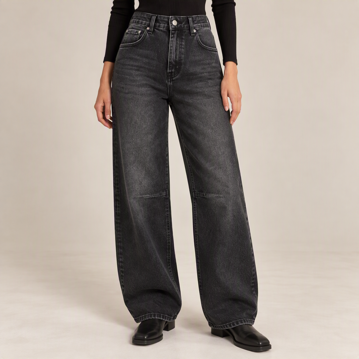Washed Black Balloon Jeans, front view