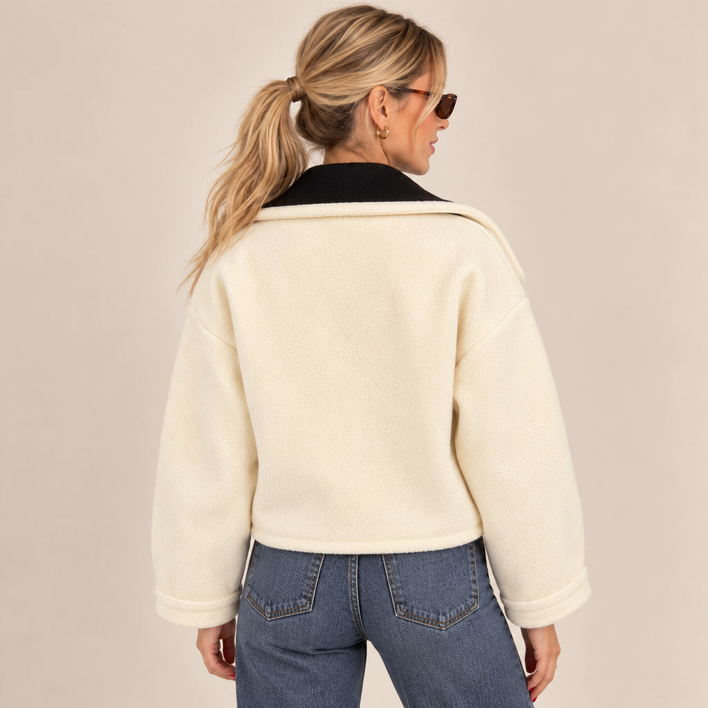 Two-Tone Double-Breasted Cropped Jacket in White, back view