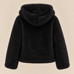 Plush Faux Fur Hooded Jacket in Black, product back view