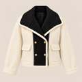 Two-Tone Double-Breasted Cropped Jacket in White, product view