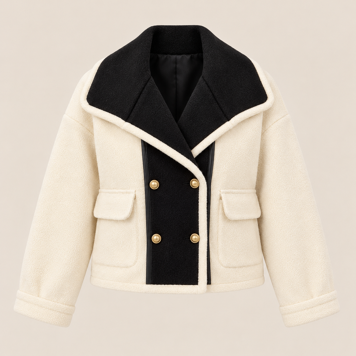 Two-Tone Double-Breasted Cropped Jacket in White, product view