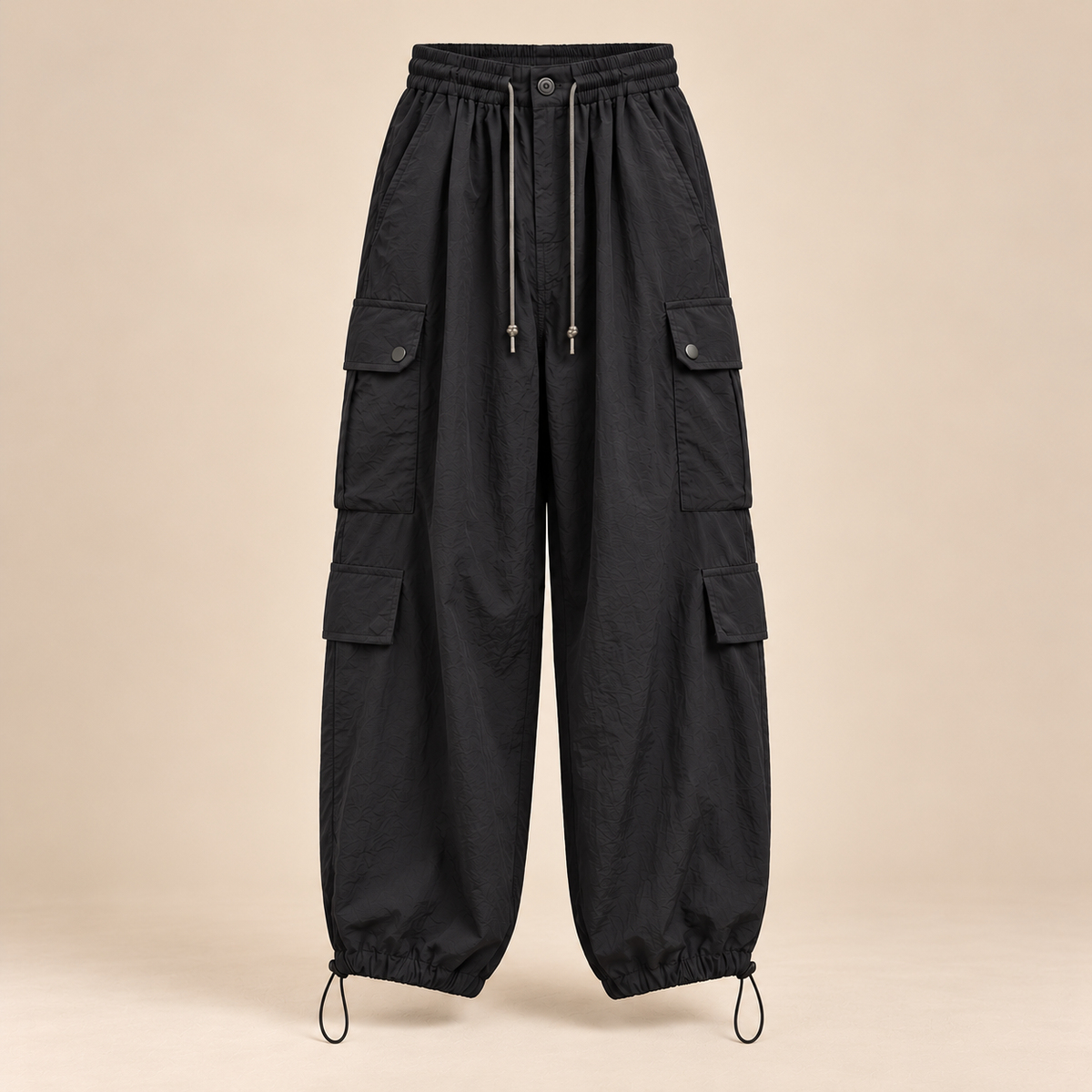 Toggle-Hem Wide-Leg Cargo Pants in Black, product view