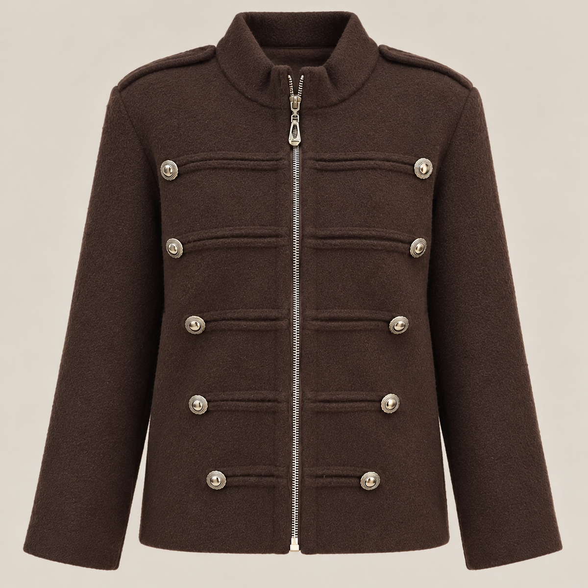 Military-Style Epaulette Jacket in Brown, product view