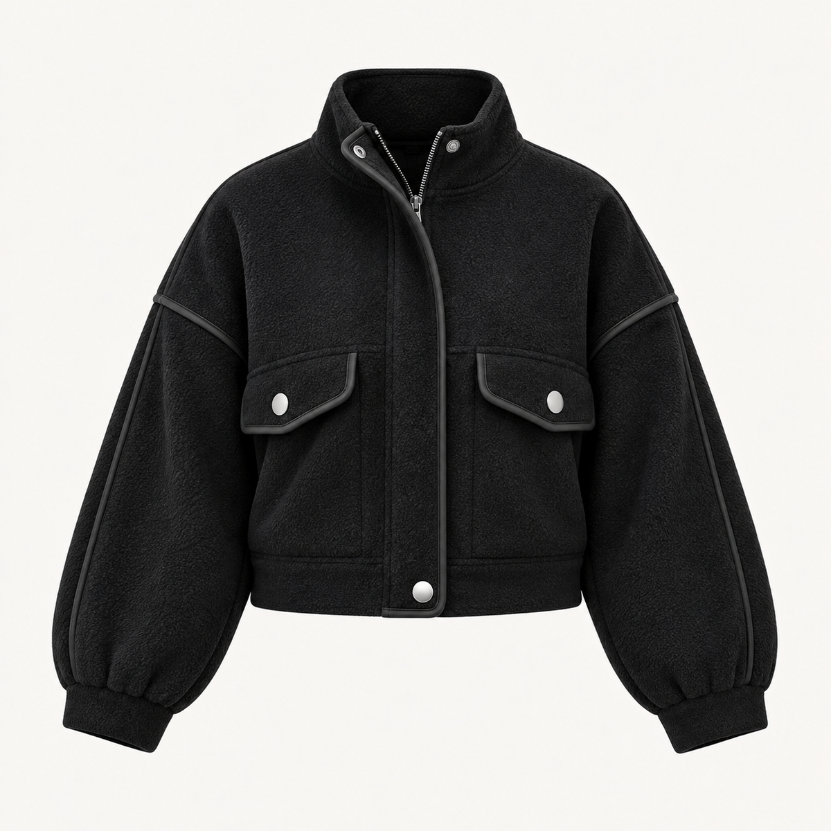 Cropped Piping Detail Jacket in Black, product view