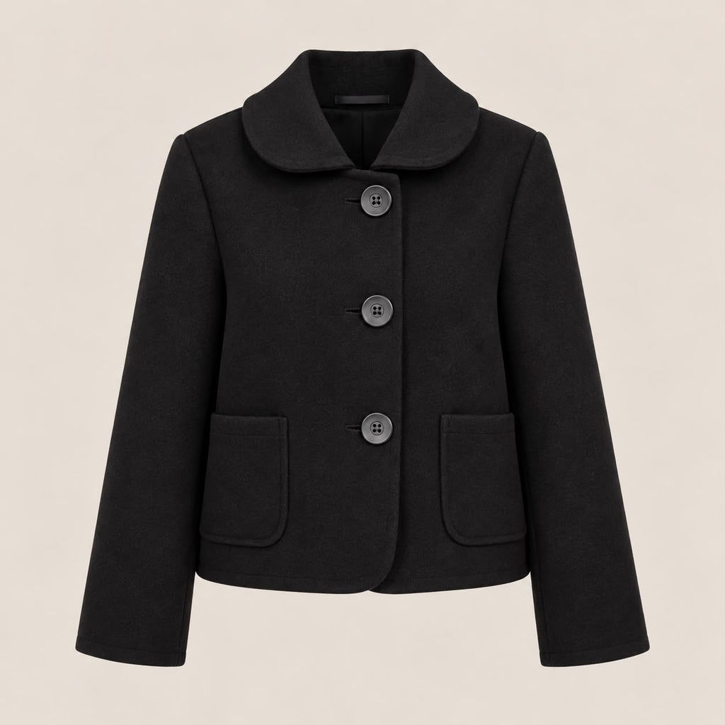 Cropped Round Collar Jacket in Black, product view