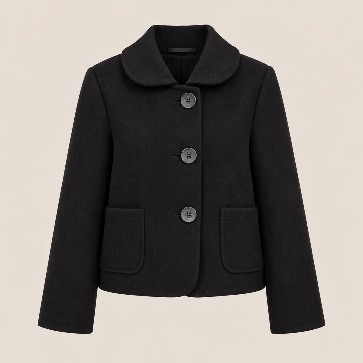 Cropped Round Collar Jacket in Black, product view