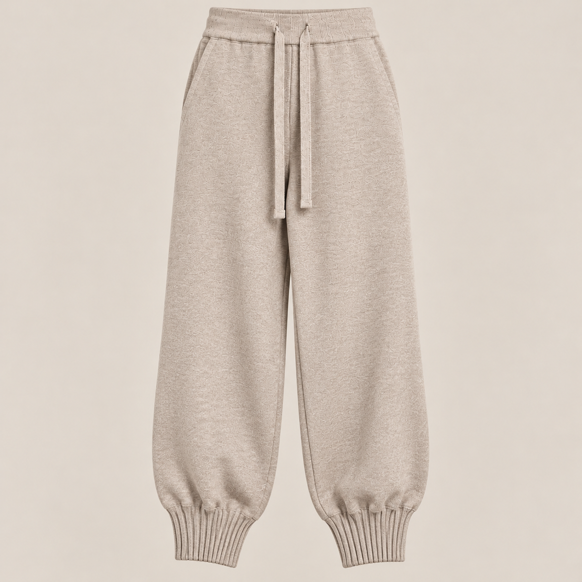 Knit Drawstring Joggers in Beige, product view