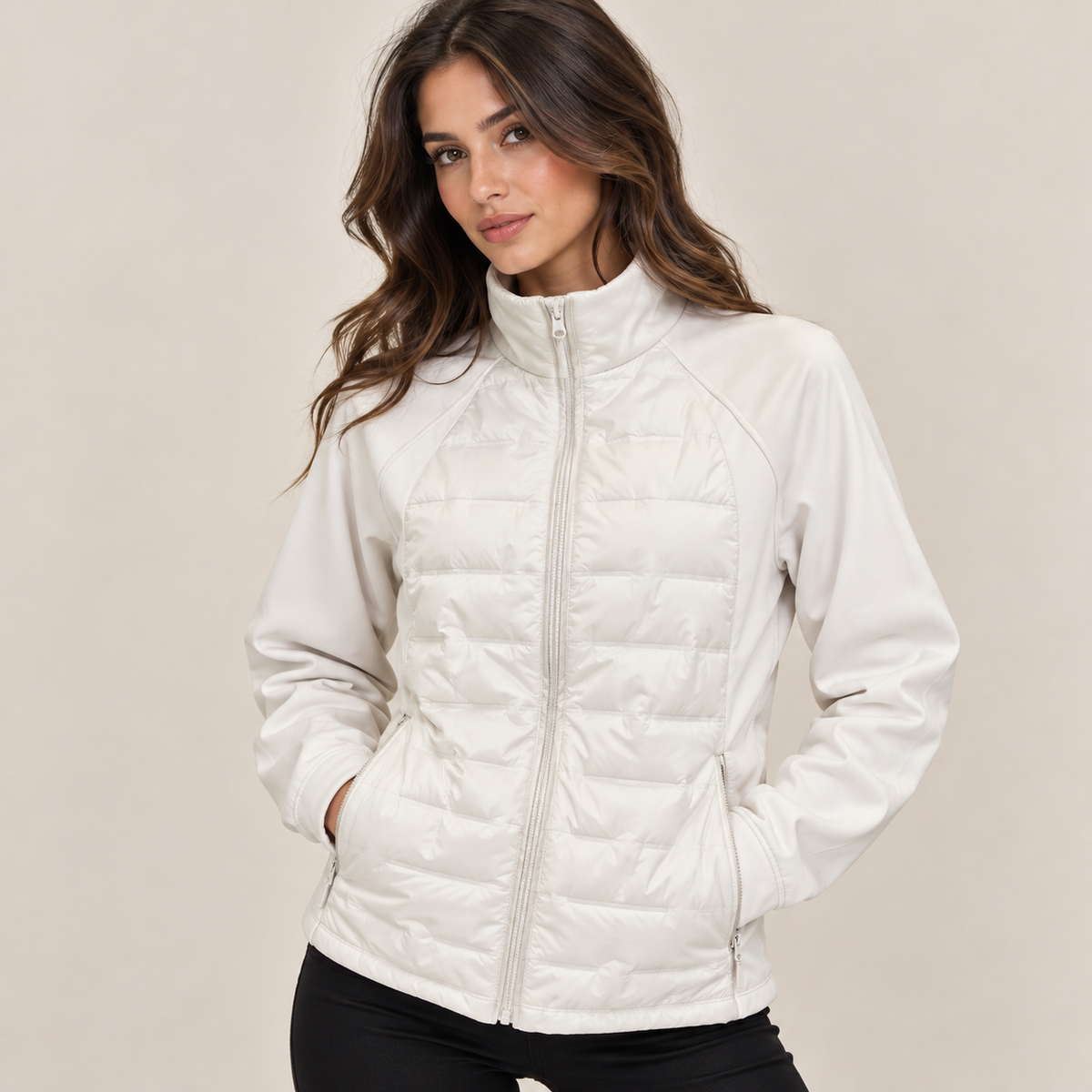 Windproof Quilted Jacket in White, front view