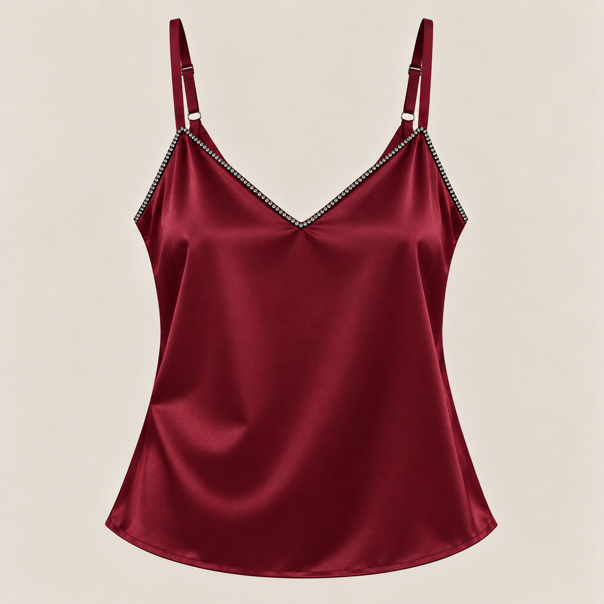 Rhinestone Trim Satin Cami Top in Burgundy, product view