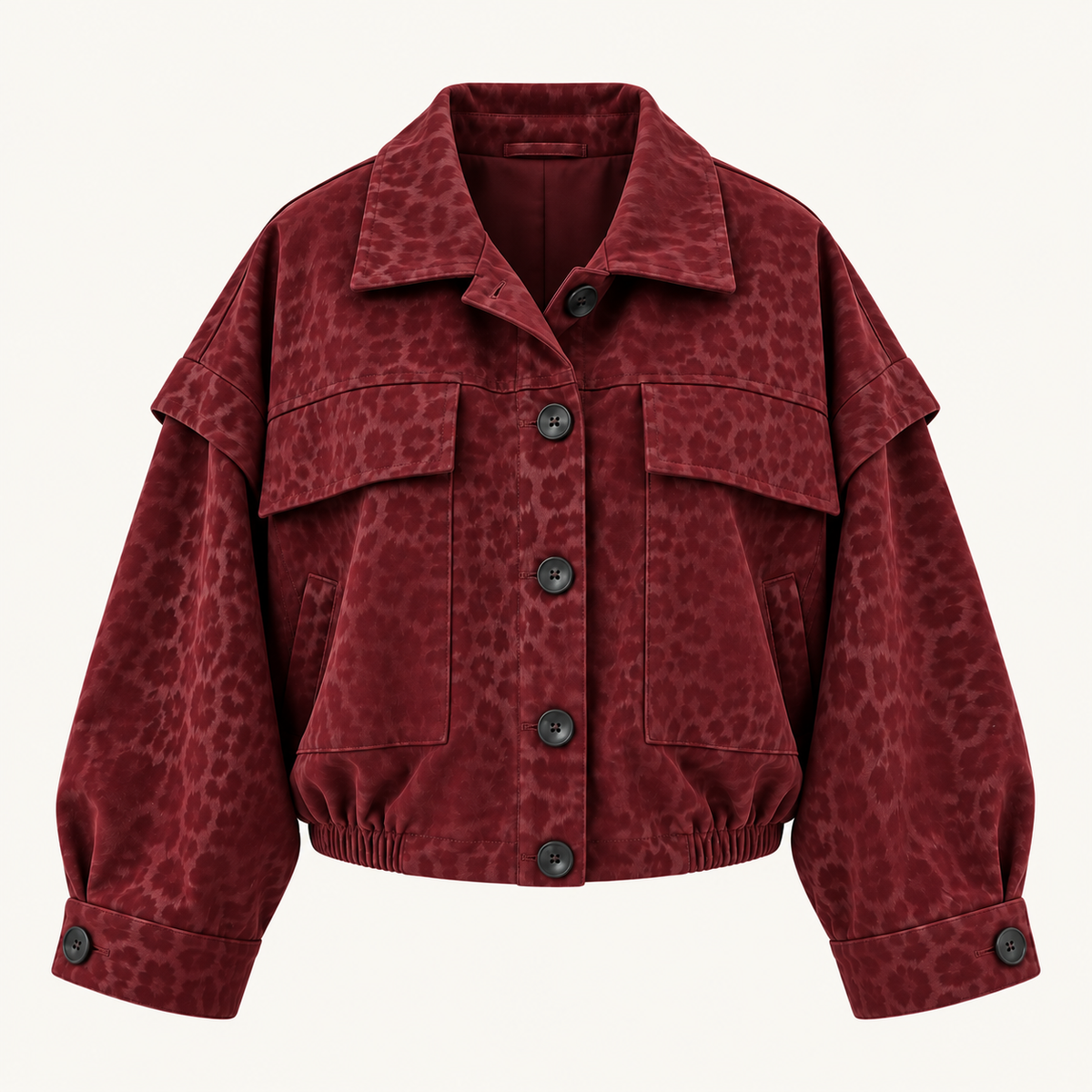 Cropped Tonal Leopard Jacket in Burgundy, product view