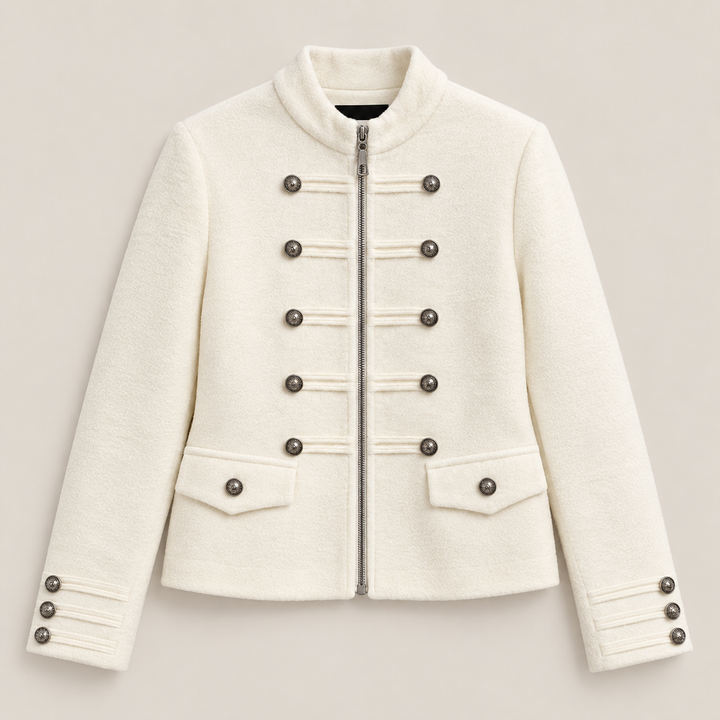 Military-Style Jacket With Buttons in White, product view