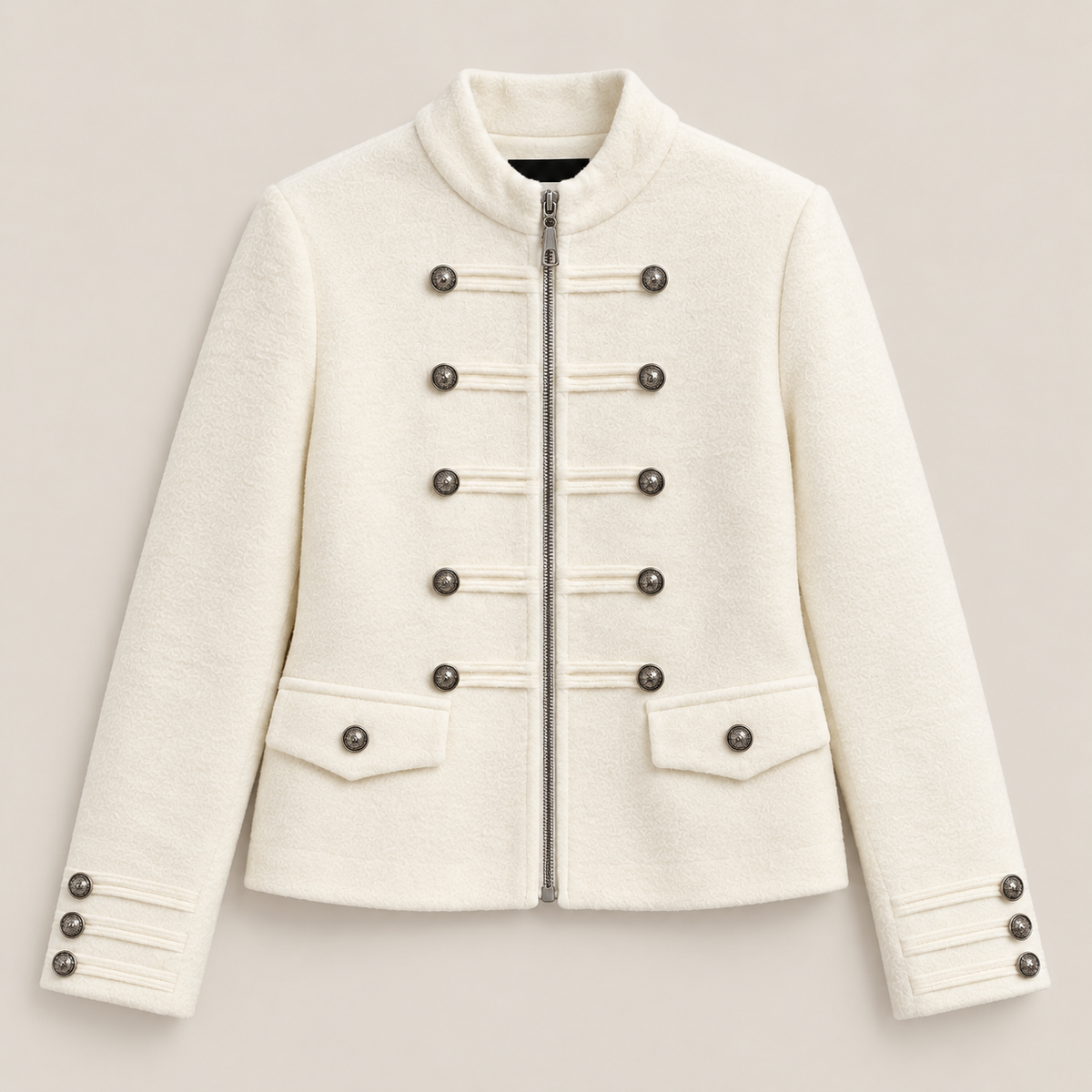 Military-Style Jacket With Buttons in White, product view