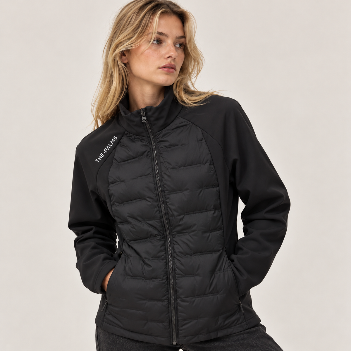 Windproof Quilted Jacket in Black, front view