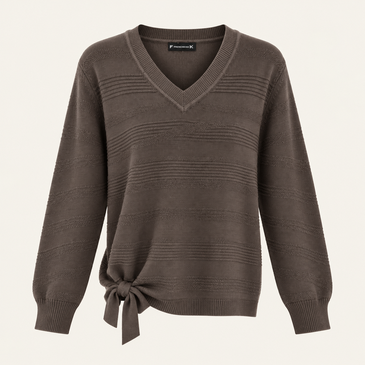 Side-Tie Textured V-Neck Sweater in Mocha, product view