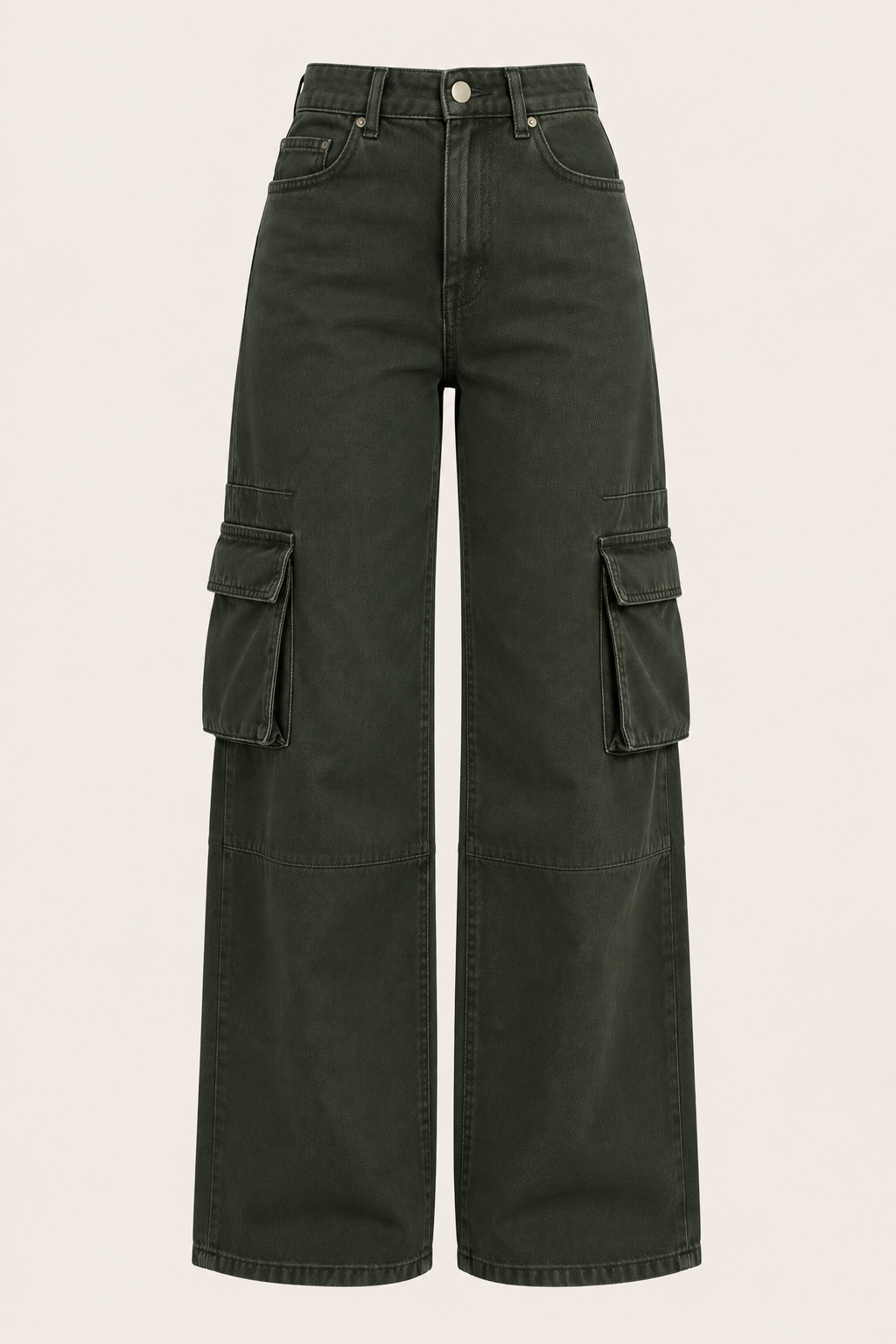 Wide-Leg Cargo Jeans in Olive Green, product view