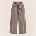 Velvet-Touch Wide-Leg Pants With Scarf Belt in Taupe, product view