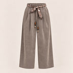 Velvet-Touch Wide-Leg Pants With Scarf Belt in Taupe, product view
