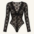 Sheer Lace Twist-Front Bodysuit in Black, product view